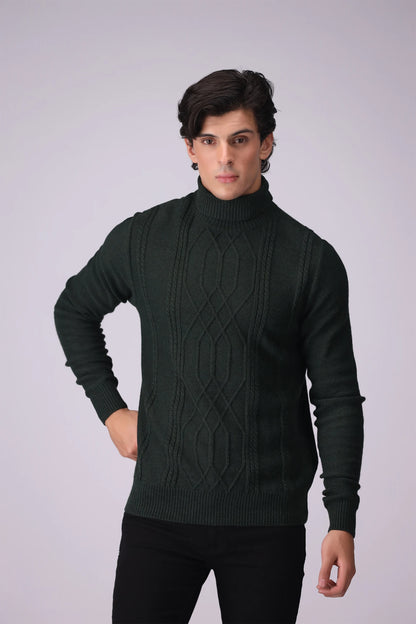 Roll Neck Cable Knit Sweater Men Sweater Winter 2024 Knit Story COUGAR- (Men Winter 2024) M Green 