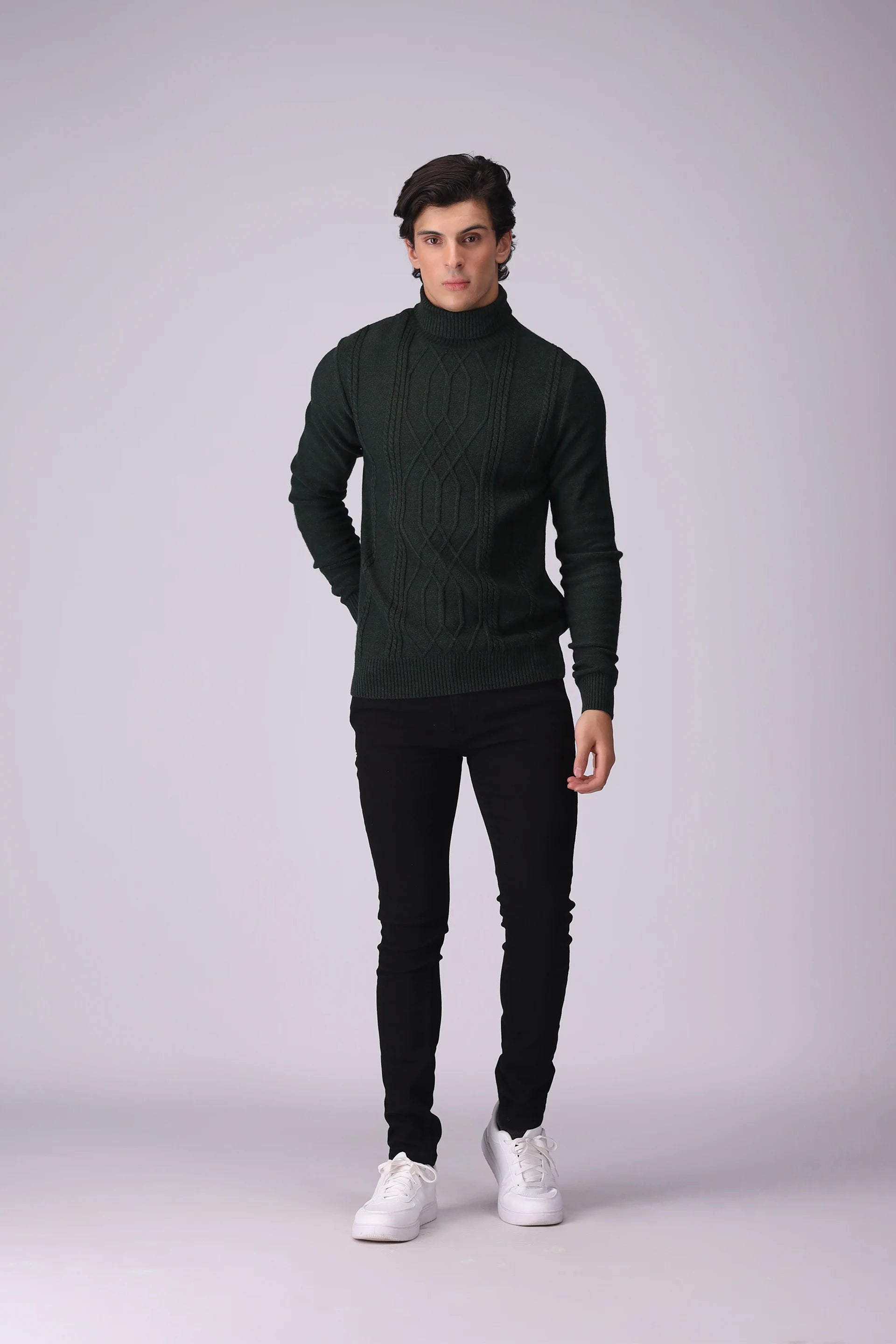 Roll Neck Cable Knit Sweater Men Sweater Winter 2024 Knit Story COUGAR- (Men Winter 2024)   