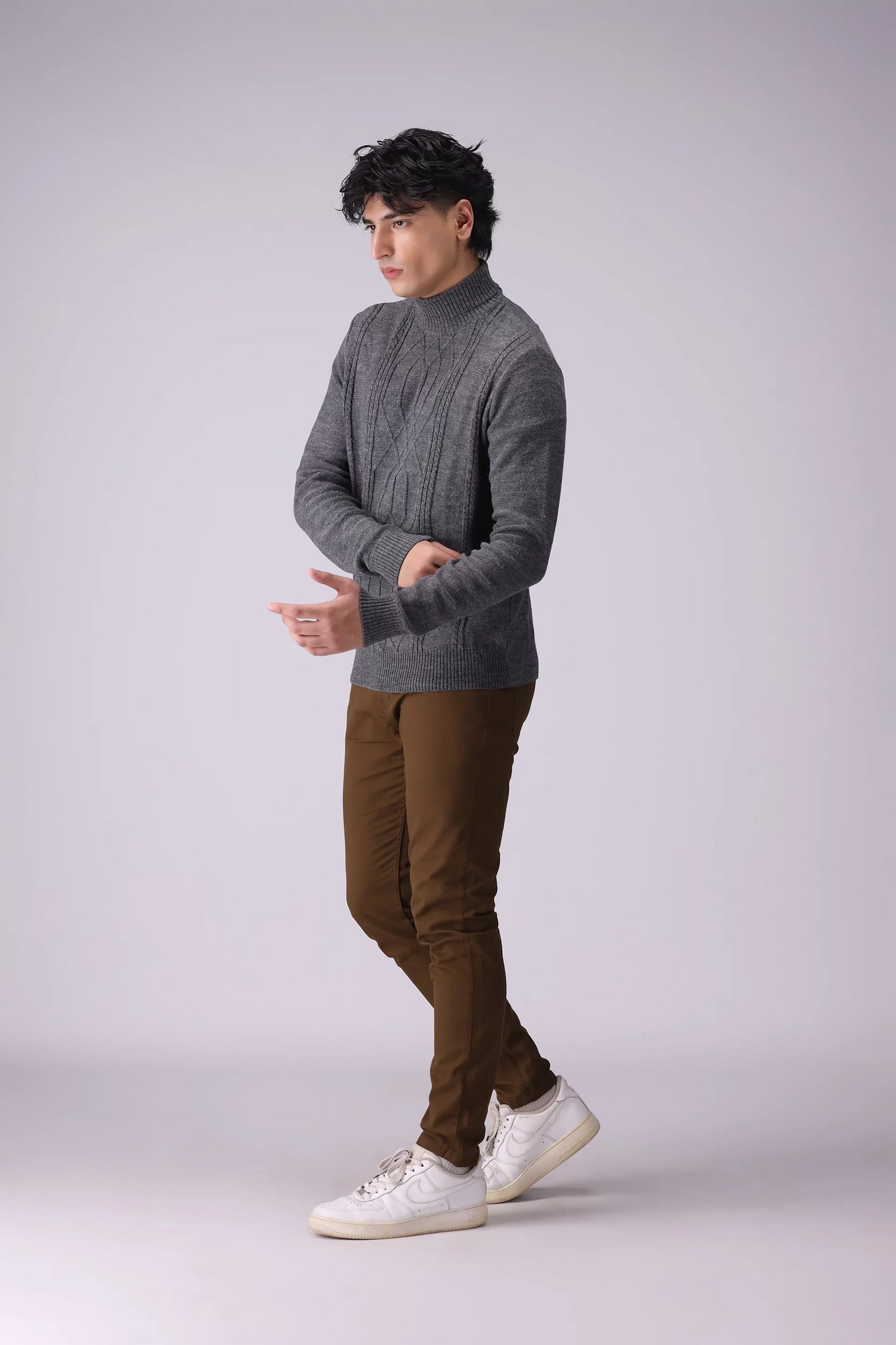 Roll Neck Cable Knit Sweater Men Sweater Winter 2024 Knit Story COUGAR- (Men Winter 2024)   