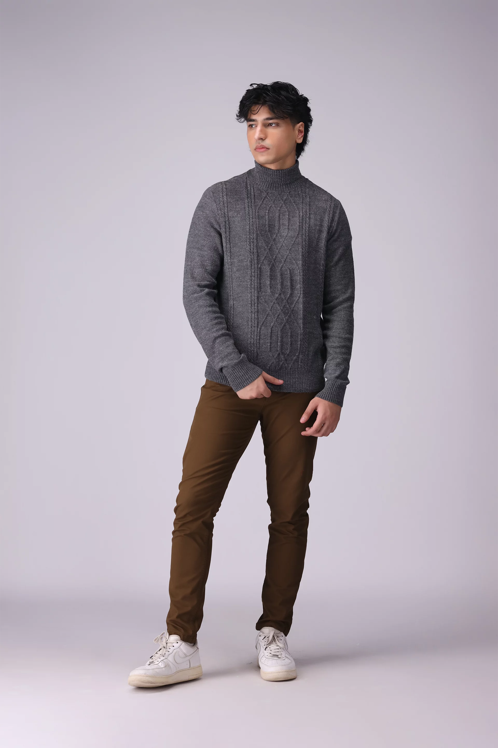 Roll Neck Cable Knit Sweater Men Sweater Winter 2024 Knit Story COUGAR- (Men Winter 2024)   