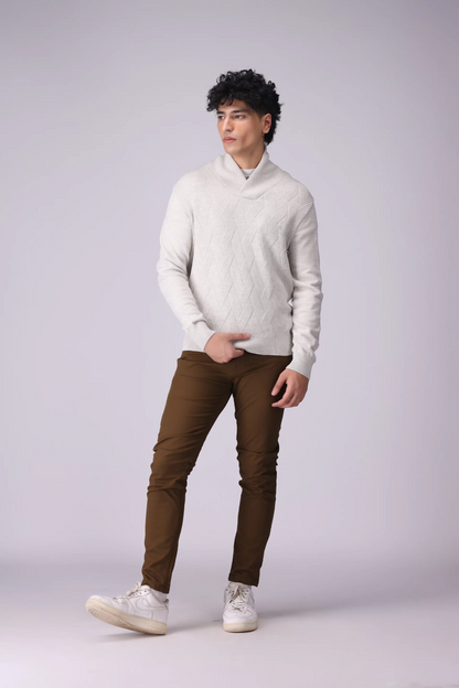 Shawl Neck Texture Sweater Men Sweater Winter 2024 Knit Story COUGAR- (Men Winter 2024)   