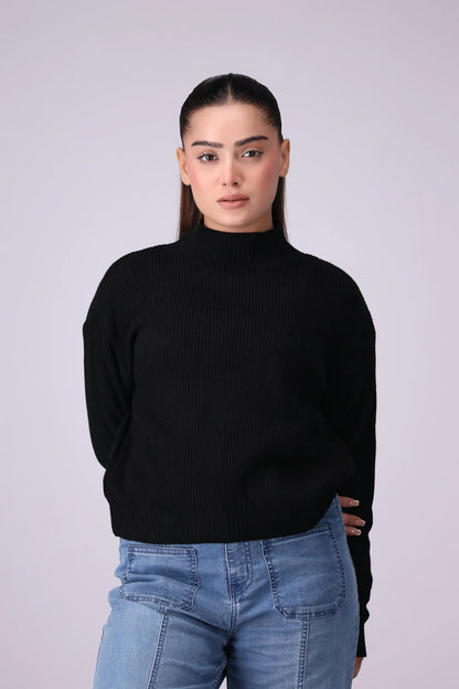 Mock Neck Sweater Women Sweater Winter 2024 Knit Story COUGAR- (Women Winter 2024) SM Black 