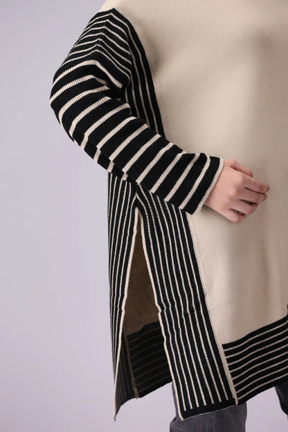 High Slit Detail Striped Sweater Women Sweater Winter 2024 Knit Story COUGAR- (Women Winter 2024)   