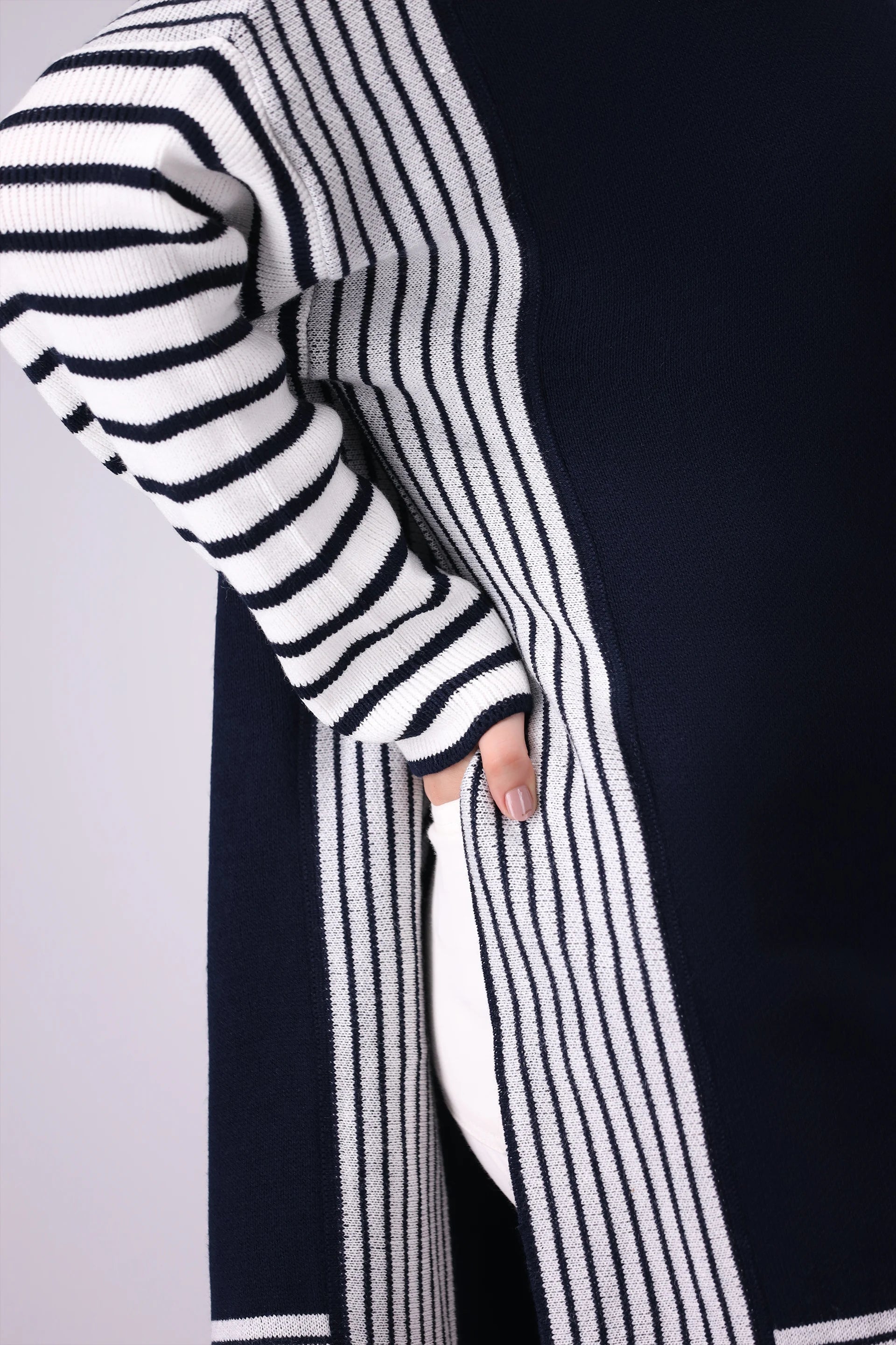 High Slit Detail Striped Sweater Women Sweater Winter 2024 Knit Story COUGAR- (Women Winter 2024)   