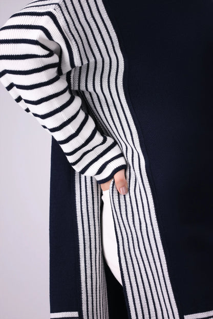 High Slit Detail Striped Sweater Women Sweater Winter 2024 Knit Story COUGAR- (Women Winter 2024)   