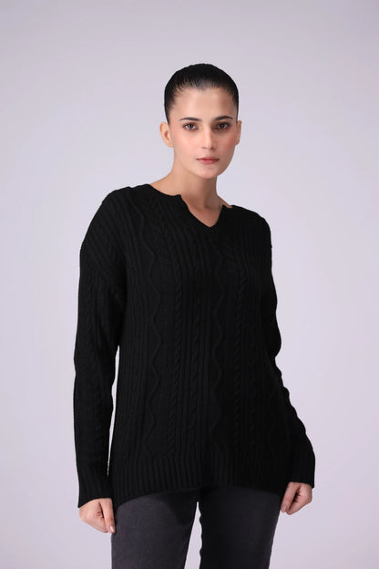 Cable Knit Sweater Women Sweater Winter 2024 Knit Story COUGAR- (Women Winter 2024) SM Black 