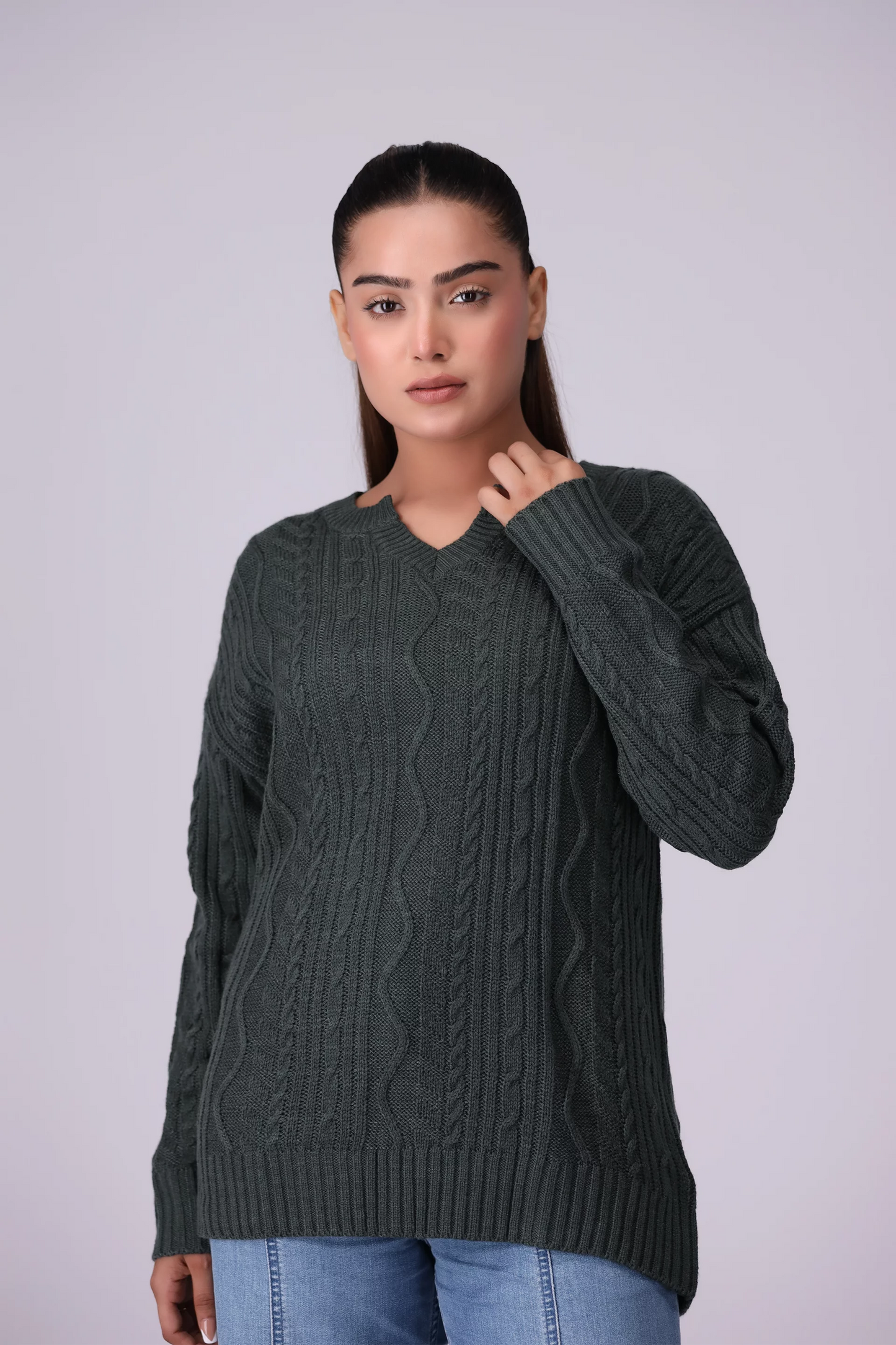 Cable Knit Sweater Women Sweater Winter 2024 Knit Story COUGAR- (Women Winter 2024) SM Green 