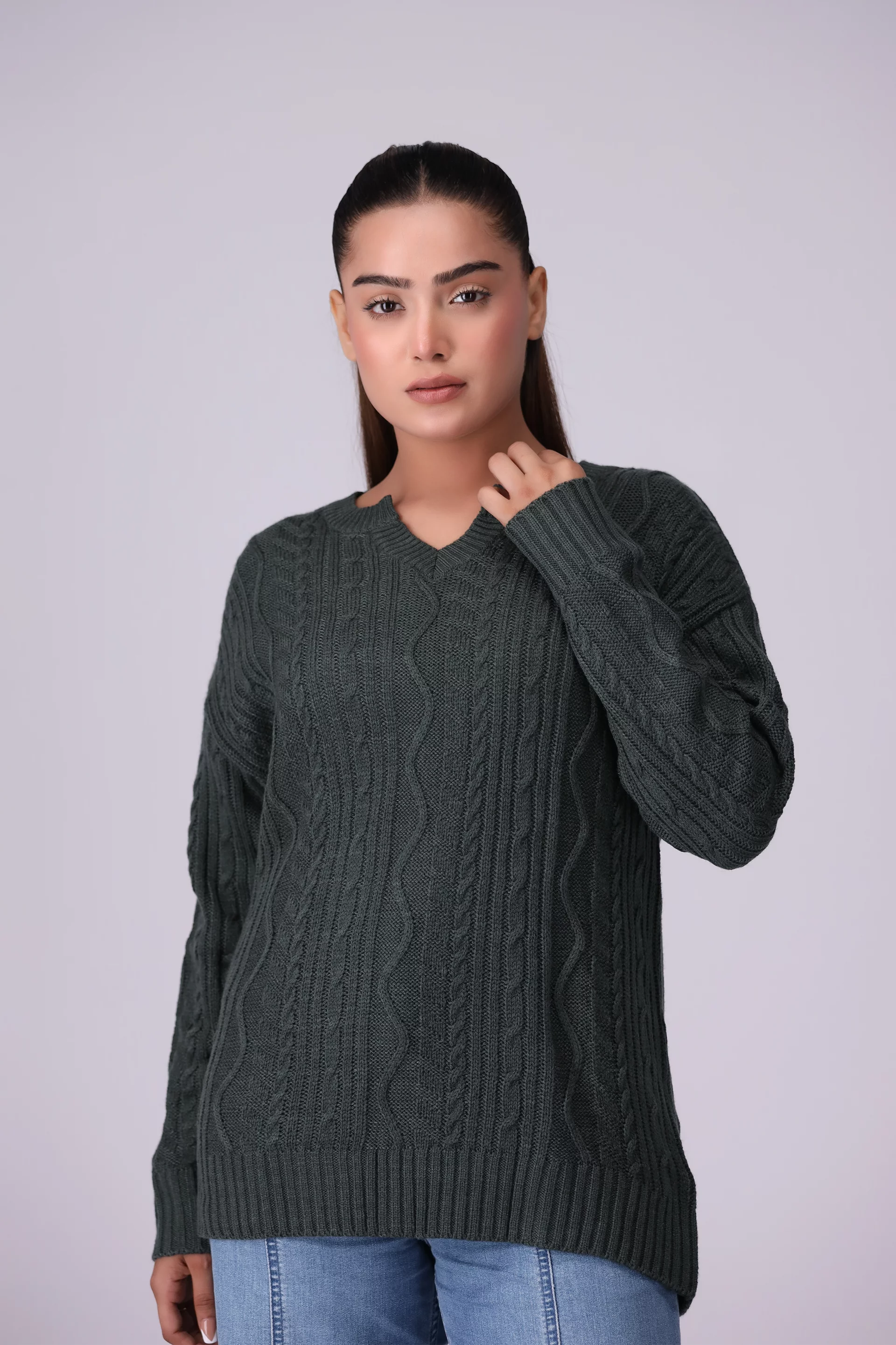 Cable Knit Sweater Women Sweater Winter 2024 Knit Story COUGAR- (Women Winter 2024) SM Green 