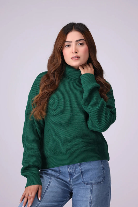 Roll Neck Knitted Sweater Women Sweater Winter 2024 Knit Story COUGAR- (Women Winter 2024) SM Green 