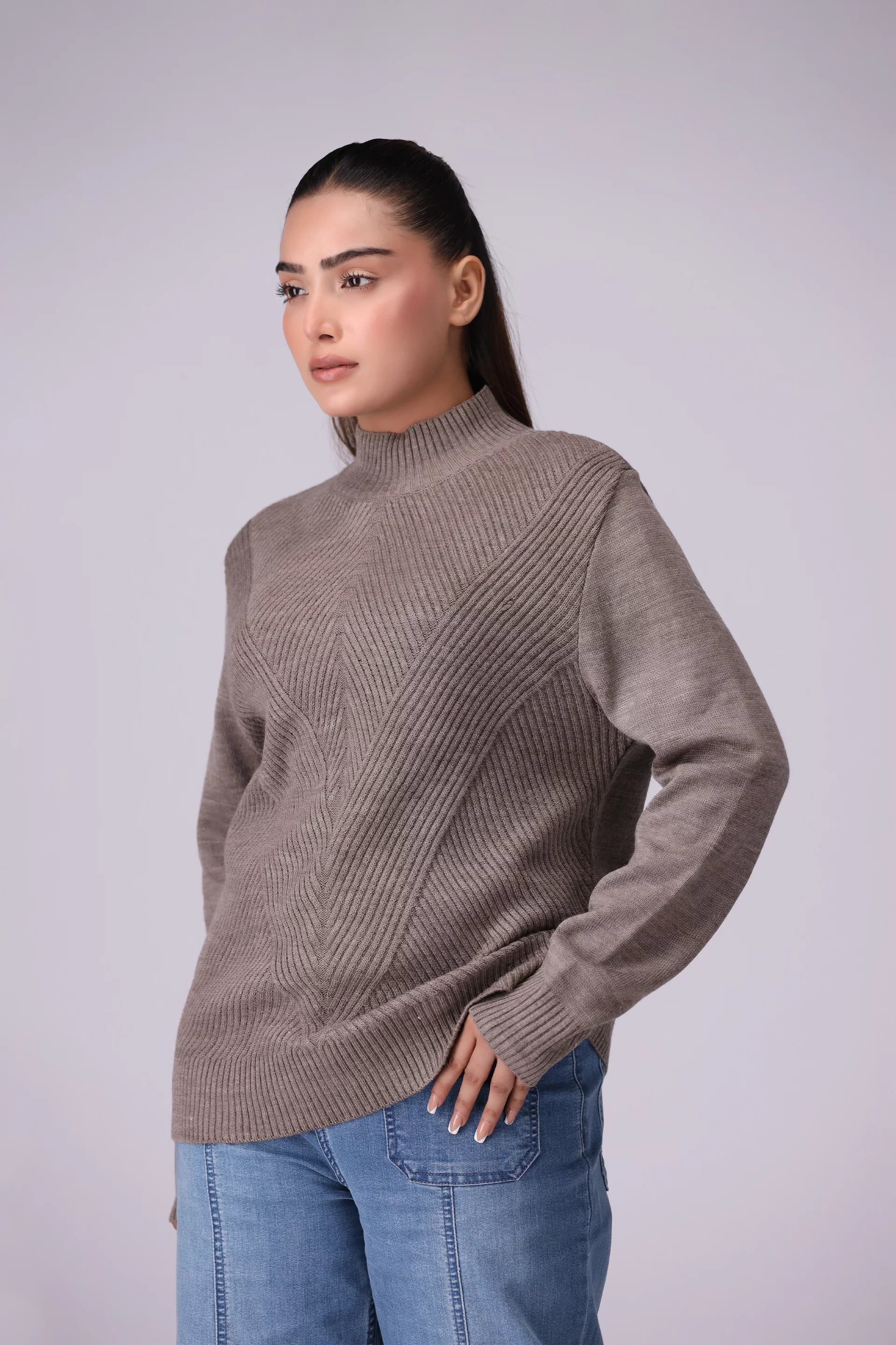 Mock Neck Sweater Women Sweater Winter 2024 Knit Story COUGAR- (Women Winter 2024) SM T-Pink Women