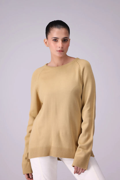 Raglan Sleeves Knitted Sweater Women Sweater Winter 2024 Knit Story COUGAR- (Women Winter 2024) SM Beige 