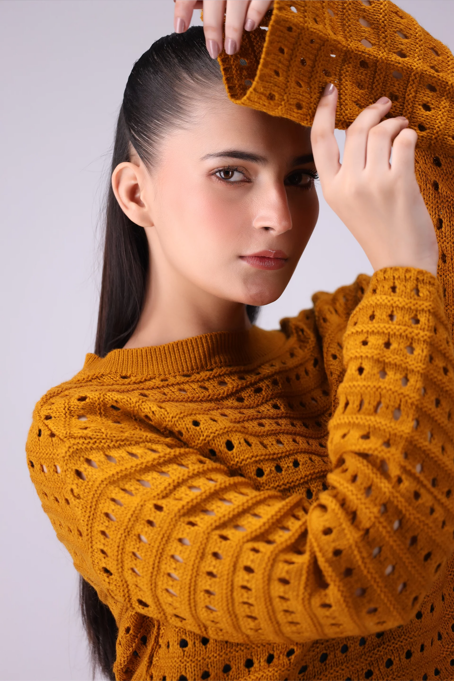 Crochet Knit Sweater Women Sweater Winter 2024 Knit Story COUGAR- (Women Winter 2024) SM Mustard 