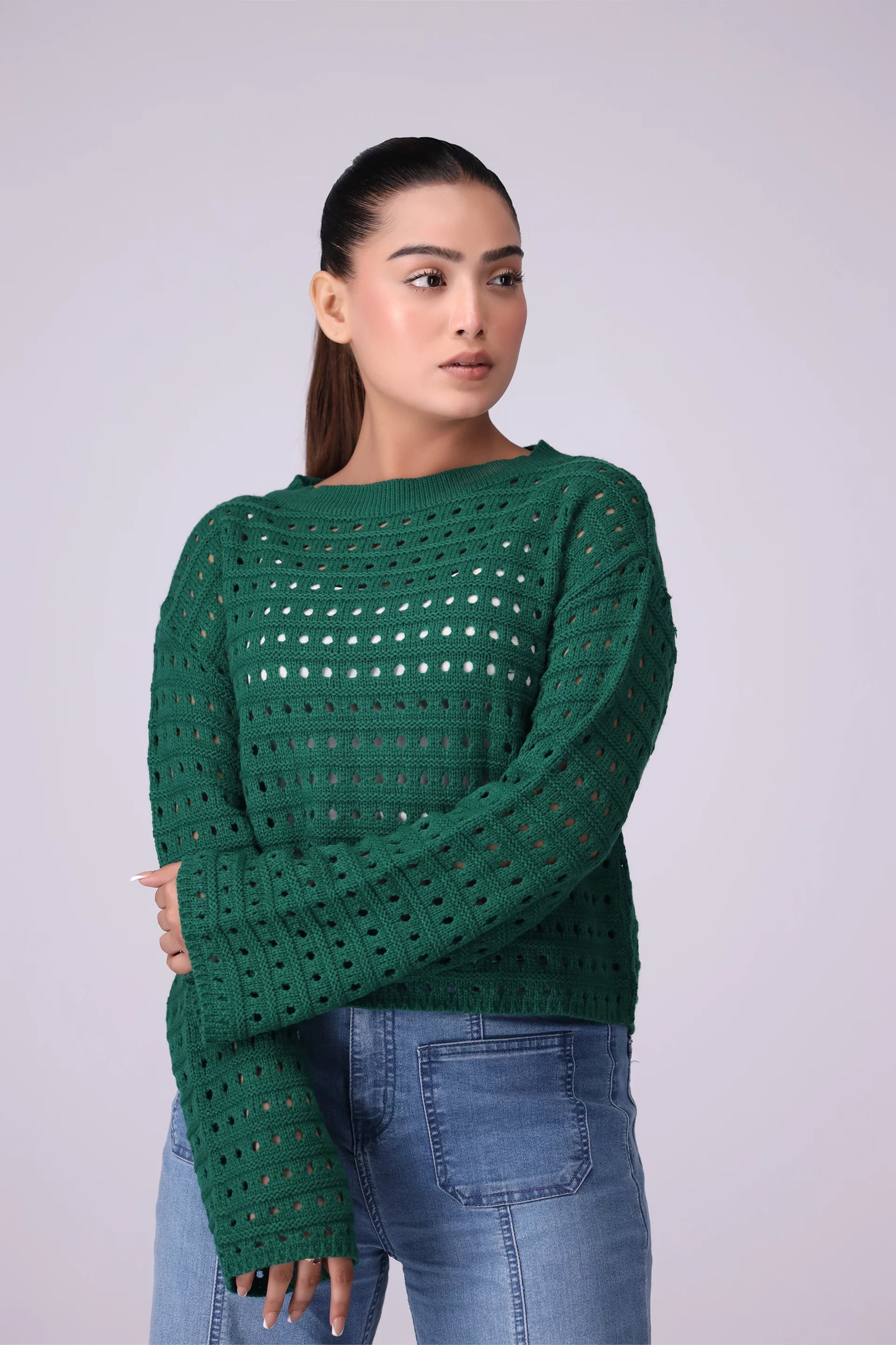 Crochet Knit Sweater Women Sweater Winter 2024 Knit Story COUGAR- (Women Winter 2024) SM Green 