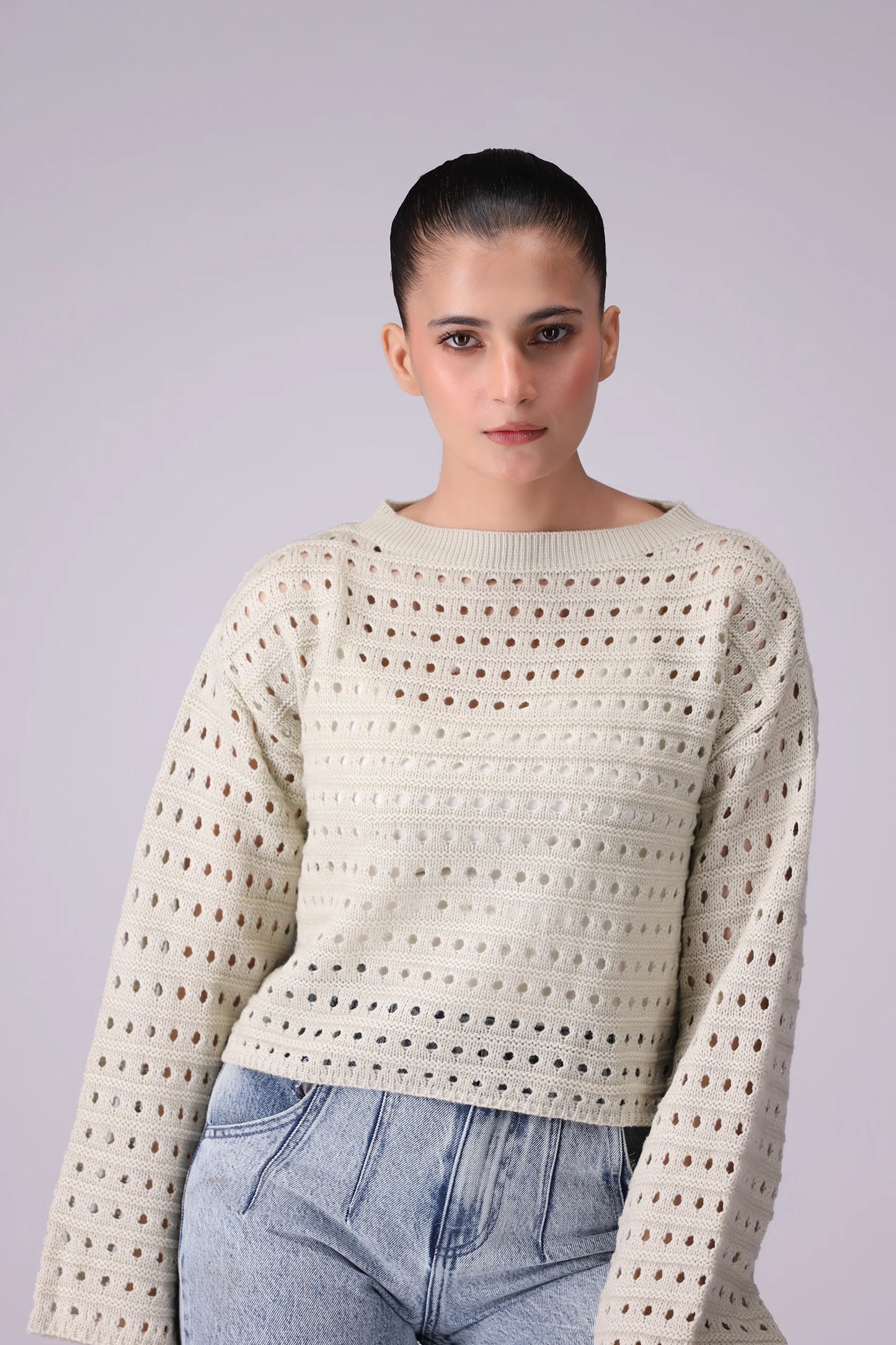 Crochet Knit Sweater Women Sweater Winter 2024 Knit Story COUGAR- (Women Winter 2024) SM Off White 