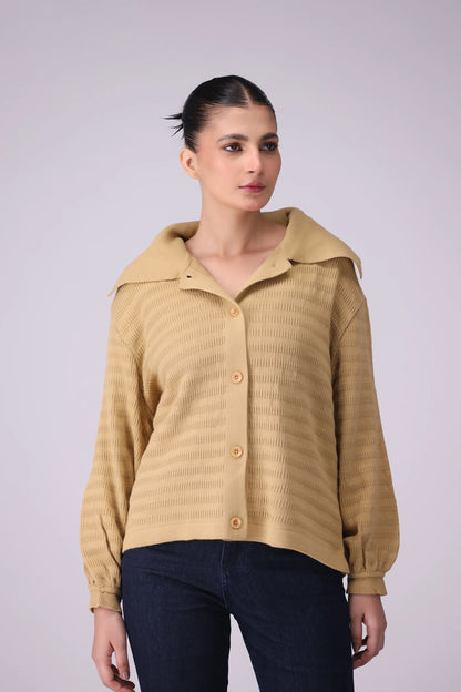 Knitted Button Down Cardigan Women Sweater Winter 2024 Knit Story COUGAR- (Women Winter 2024) SM Light Beige 