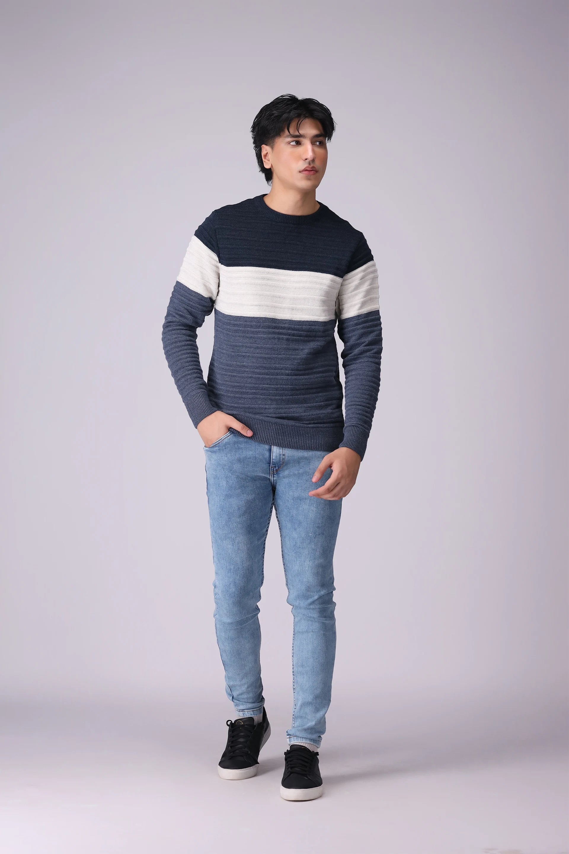 Color Block Knitted Sweater With Ridges Men Sweater Winter 2024 Knit Story COUGAR- (Men Winter 2024)   