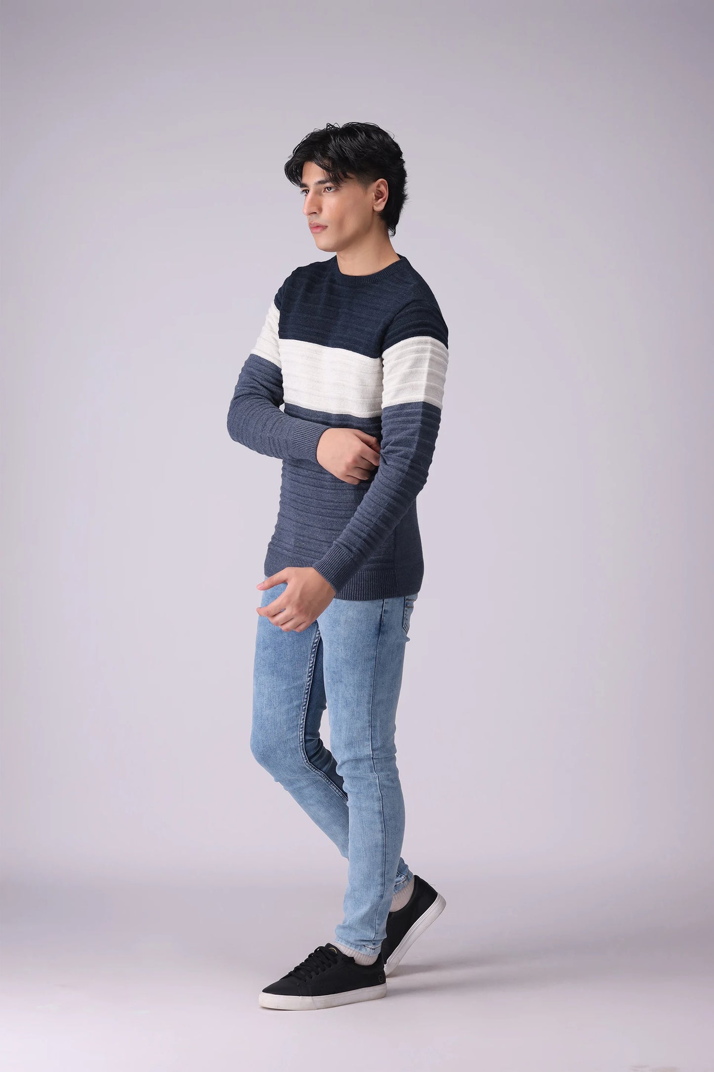 Color Block Knitted Sweater With Ridges Men Sweater Winter 2024 Knit Story COUGAR- (Men Winter 2024)   