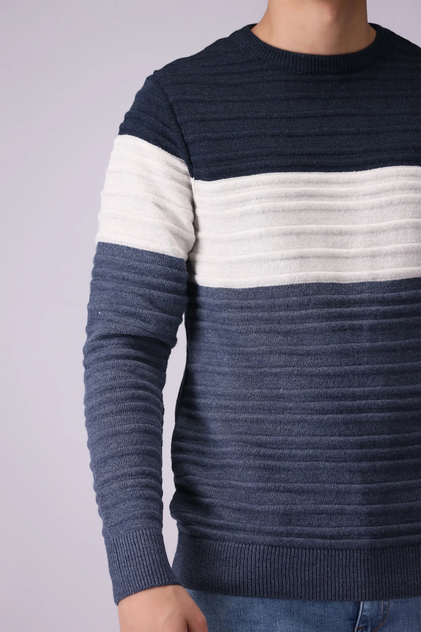 Color Block Knitted Sweater With Ridges Men Sweater Winter 2024 Knit Story COUGAR- (Men Winter 2024)   