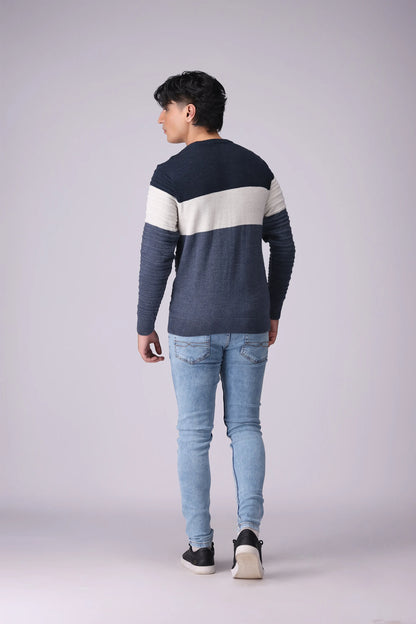 Color Block Knitted Sweater With Ridges Men Sweater Winter 2024 Knit Story COUGAR- (Men Winter 2024)   