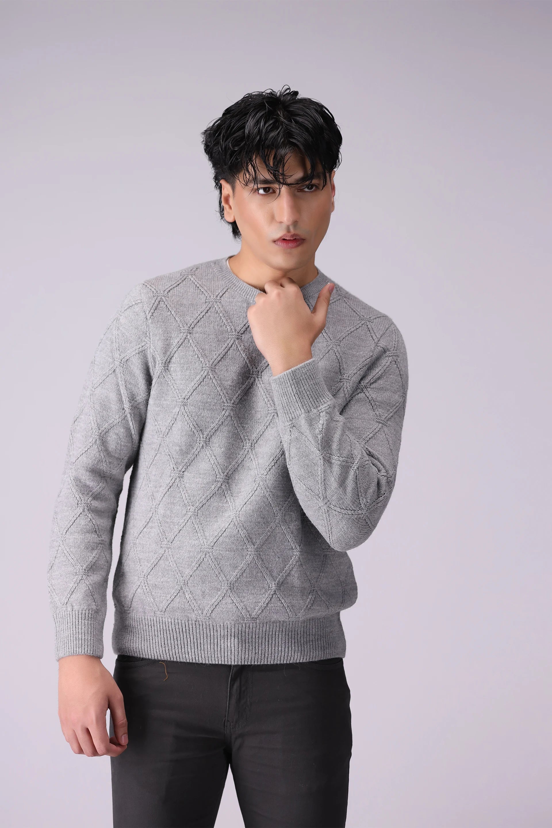 Diamond Pattern Sweater Men Sweater Winter 2024 Knit Story COUGAR- (Men Winter 2024)   