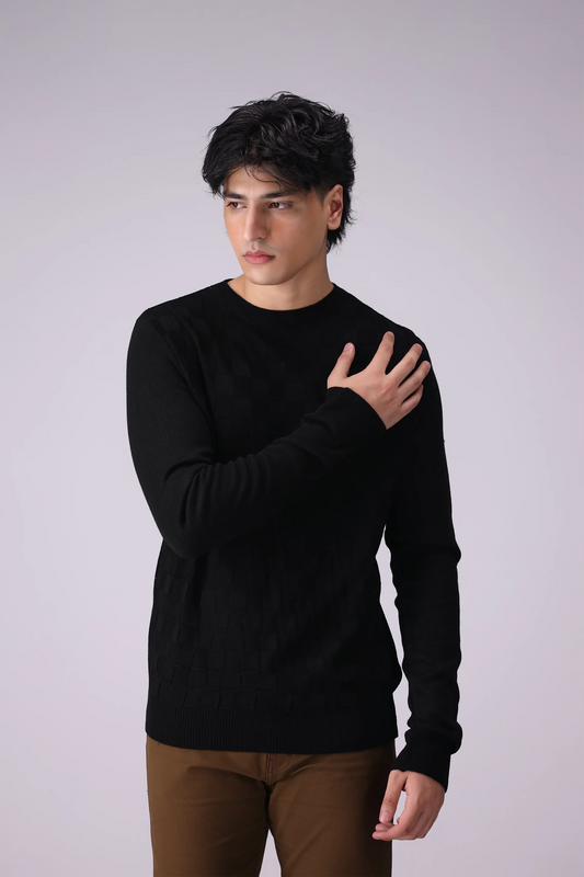 Square Pattern Knitted Sweater Men Sweater Winter 2024 Knit Story COUGAR- (Men Winter 2024) M Black 