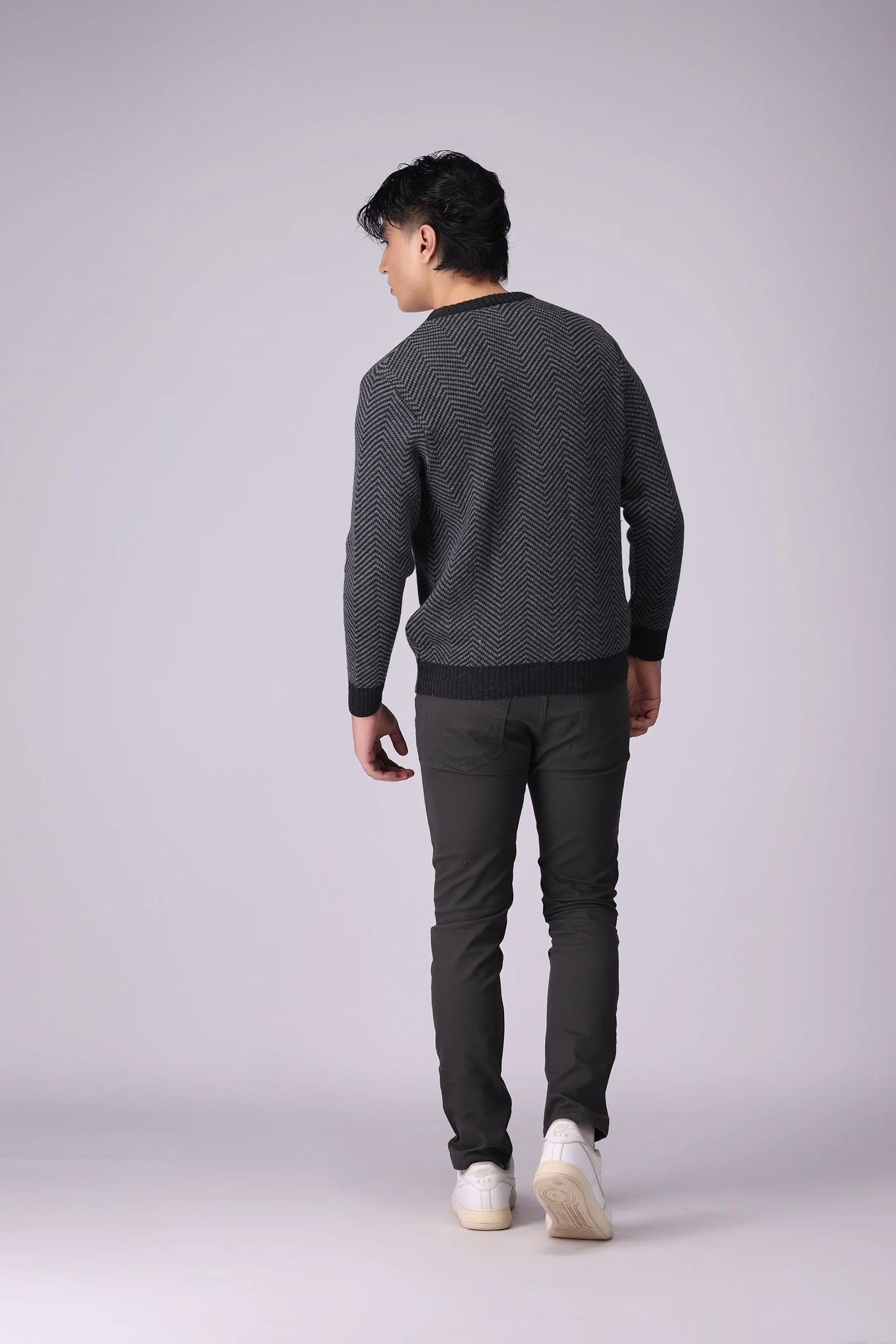 Herringbone Pattern Jacquard Sweater Men Sweater Winter 2024 Knit Story COUGAR- (Men Winter 2024)   