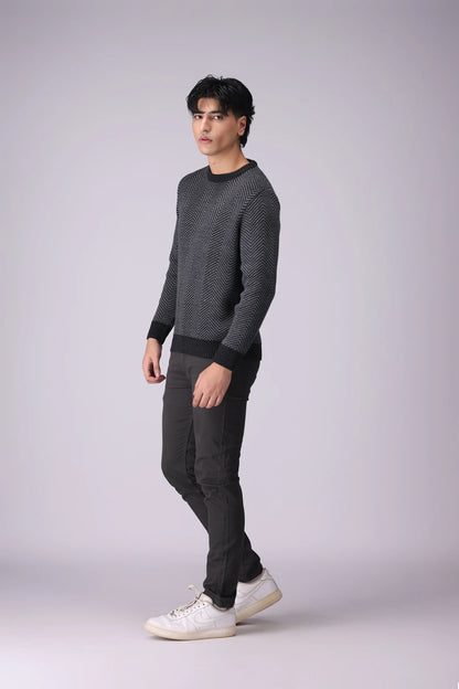 Herringbone Pattern Jacquard Sweater Men Sweater Winter 2024 Knit Story COUGAR- (Men Winter 2024)   