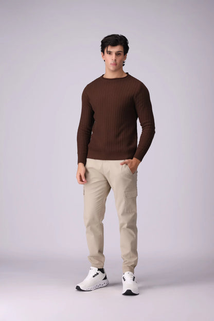 Crew Neck Textured Sweater Men Sweater Winter 2024 Knit Story COUGAR- (Men Winter 2024)   