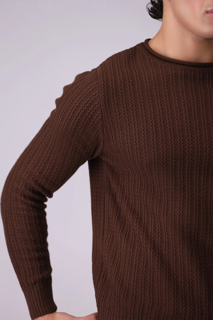 Crew Neck Textured Sweater Men Sweater Winter 2024 Knit Story COUGAR- (Men Winter 2024)   