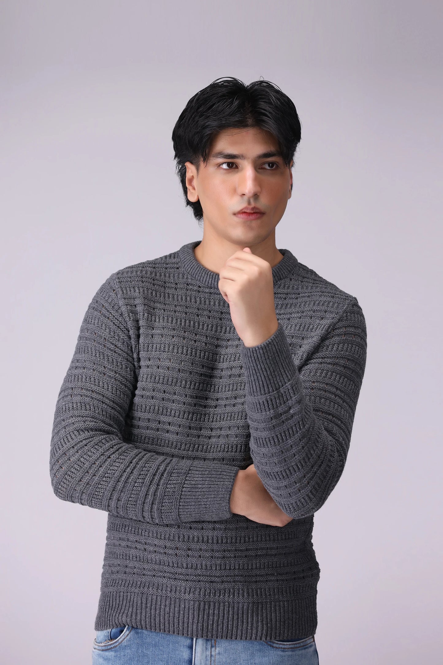 Textured Rib Sweater Men Sweater Winter 2024 Knit Story COUGAR- (Men Winter 2024)   