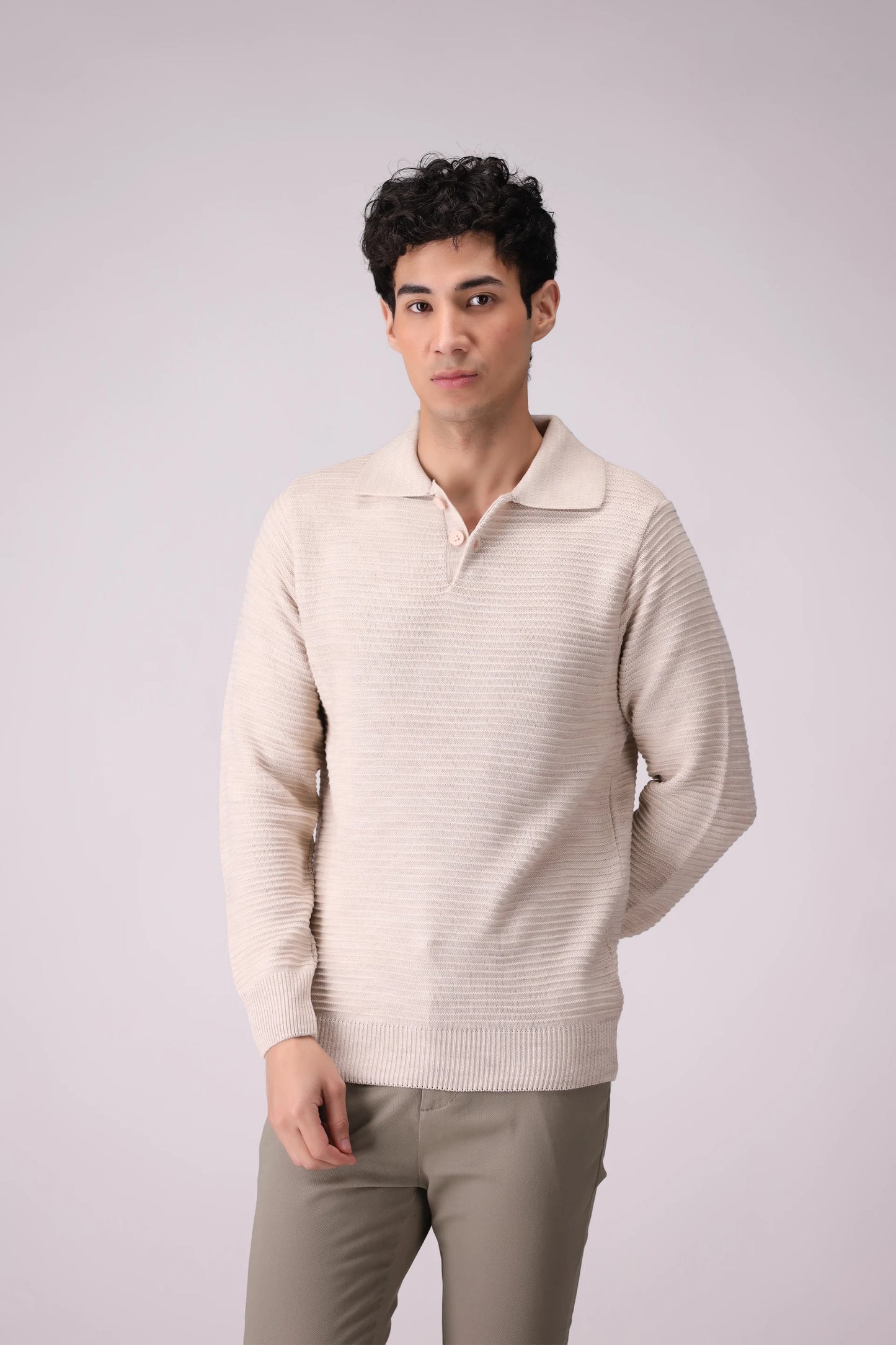 Horizontal Knit Sweater Men Sweater Winter 2024 Knit Story COUGAR- (Men Winter 2024) M Oatmeal Men