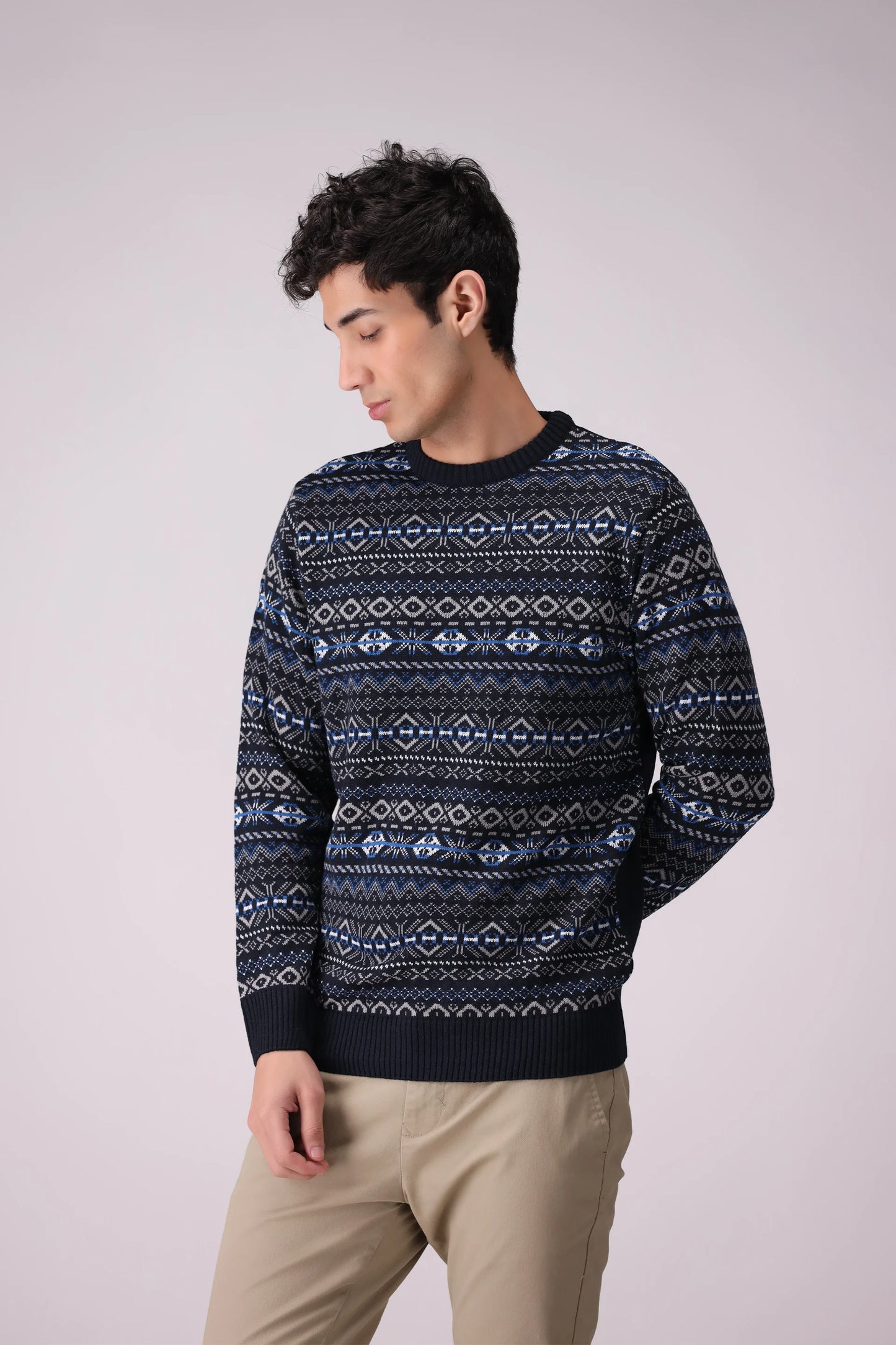 Crew Neck Sweater Men Sweater Winter 2024 Knit Story COUGAR- (Men Winter 2024) M Navy Men