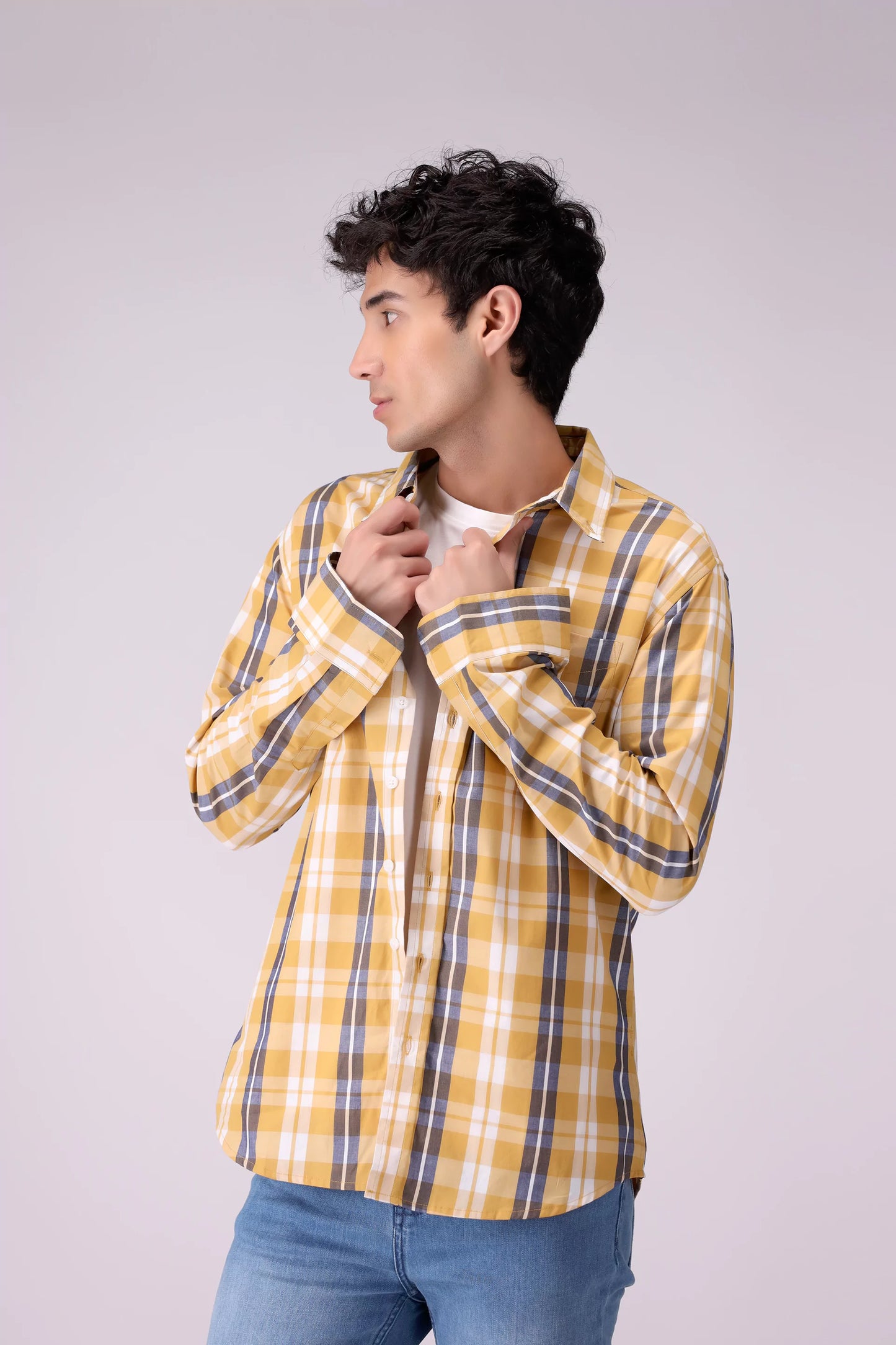 Regular Fit Button-Down Check Shirt Men Shirt COUGAR (S V-1 2025)