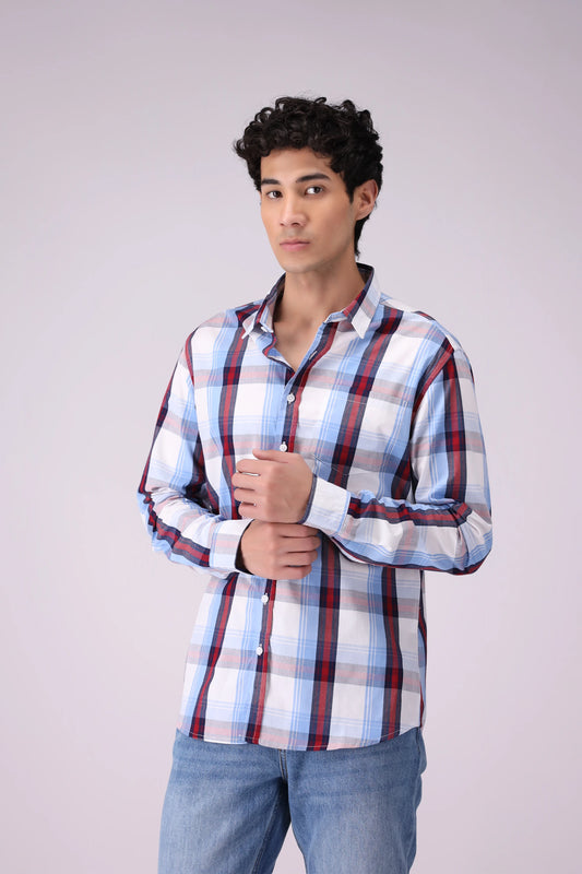 Regular Fit Checkered Shirt Men Shirt COUGAR (S V-1 2025) S Sky Men