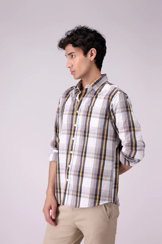 Regular Fit Checkered Shirt Men Shirt COUGAR (S V-1 2025) S Mustard Men