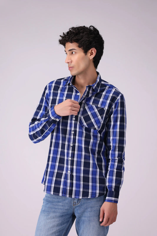 Regular Fit Checkered Shirt With Patch Pocket Men Shirt COUGAR (S V-1 2025) S Navy Men