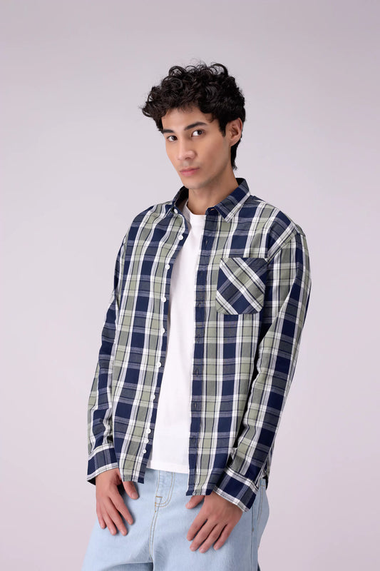 Regular Fit Checkered Shirt With Patch Pocket Men Shirt COUGAR (S V-1 2025) S Light Green Men