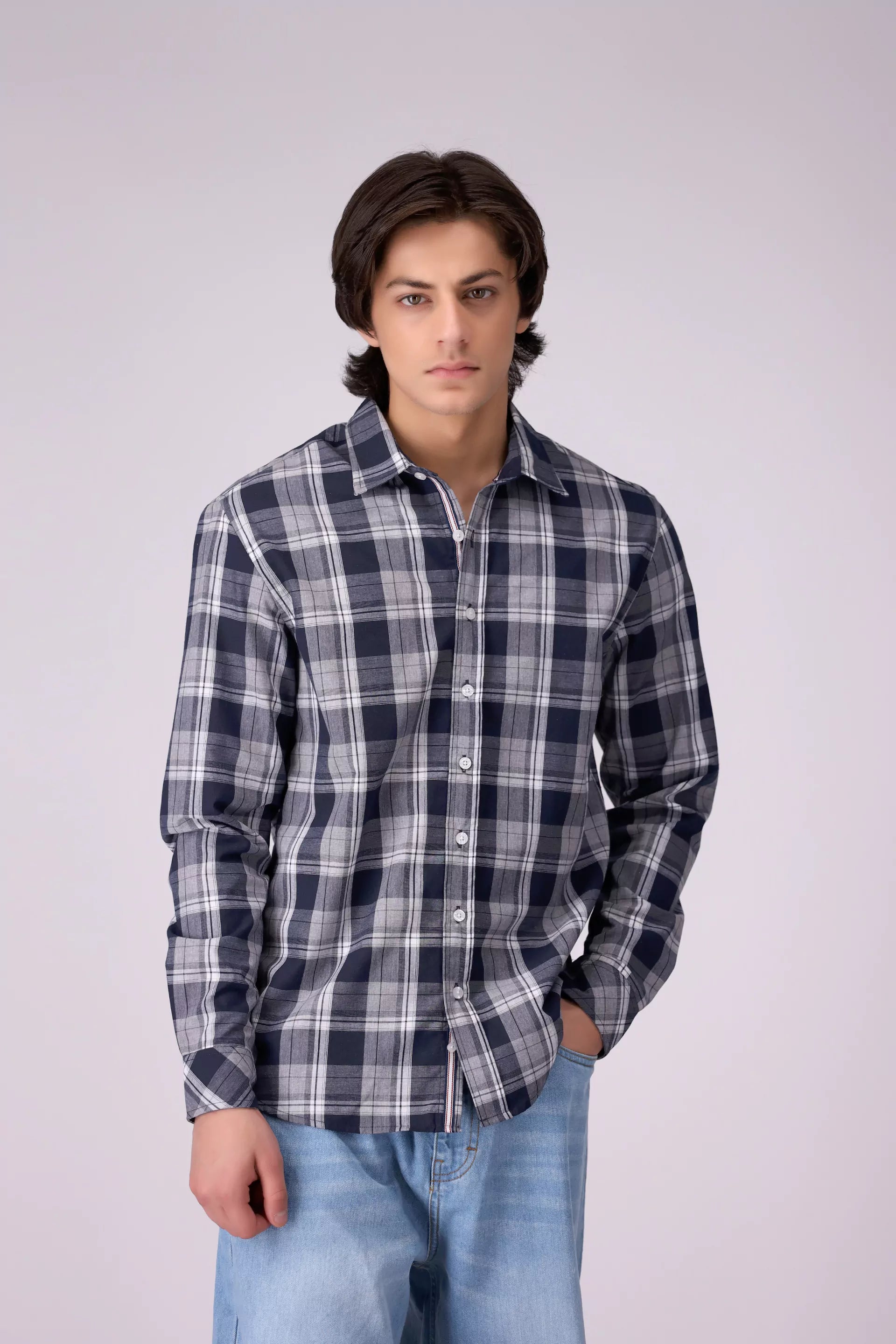 Regular Fit Checkered Shirt Men Shirt COUGAR (S V-1 2025) S Navy Men