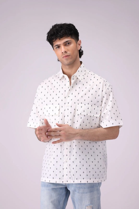 Baggy Fit Printed Shirt Men Shirt COUGAR (S V-1 2025) S White Men