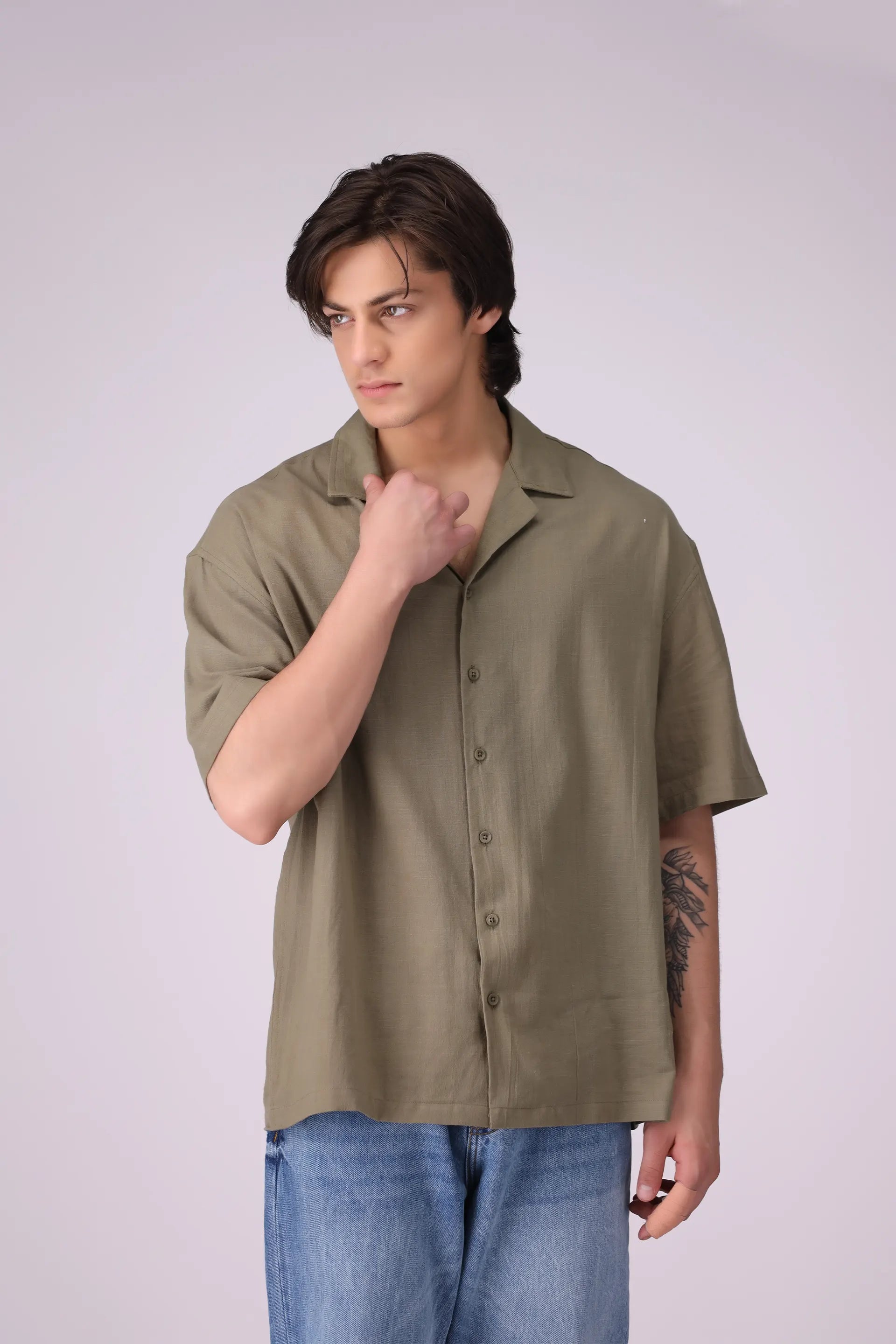 Regular Fit Resort Collar Shirt Men Shirt COUGAR (S V-1 2025) S Olive Men