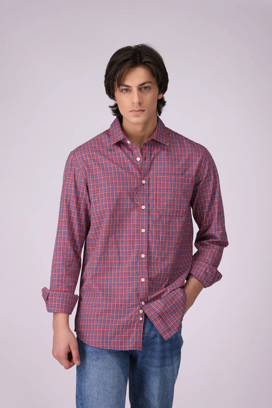 Regular Fit Graph Check Shirt Men Shirt COUGAR (S V-1 2025) S Maroon Men