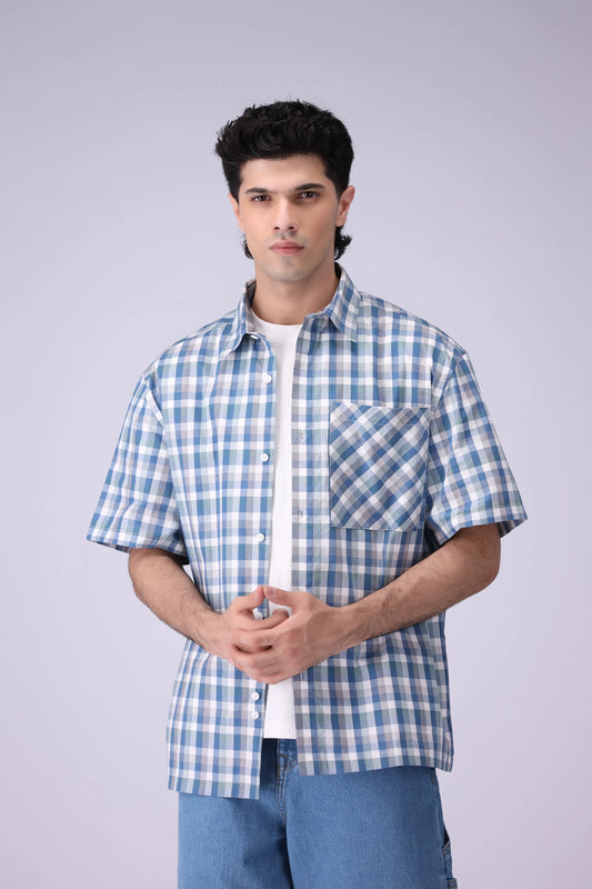 Relaxed Fit Checkered Shirt Men Shirt COUGAR (S V-1 2025) S Light Blue Men