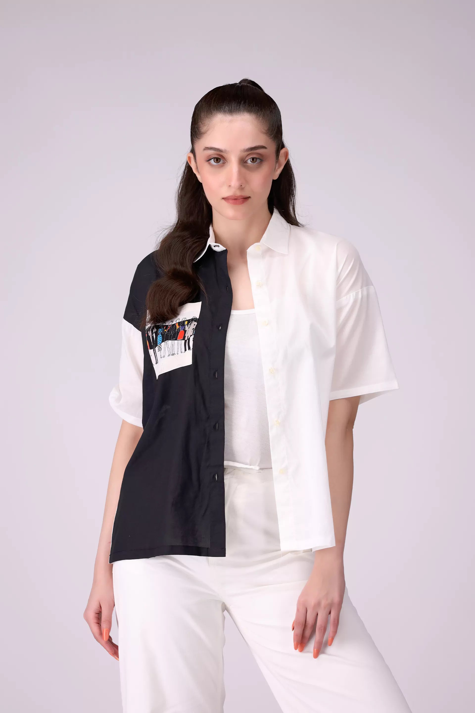 Color Block Chest Pocket Shirt Women Shirt COUGAR (S V-1 2025)