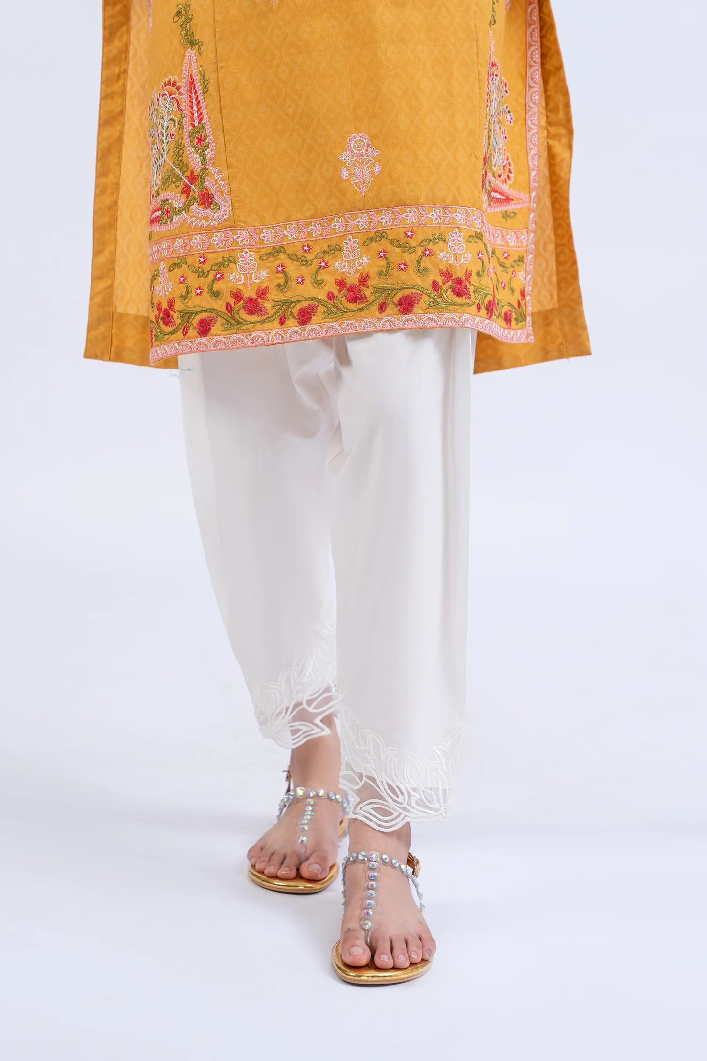 White Embroidered Shalwar Women Shalwar Summer V-3 2024 COUGAR- (Women V3 2024) XS White 