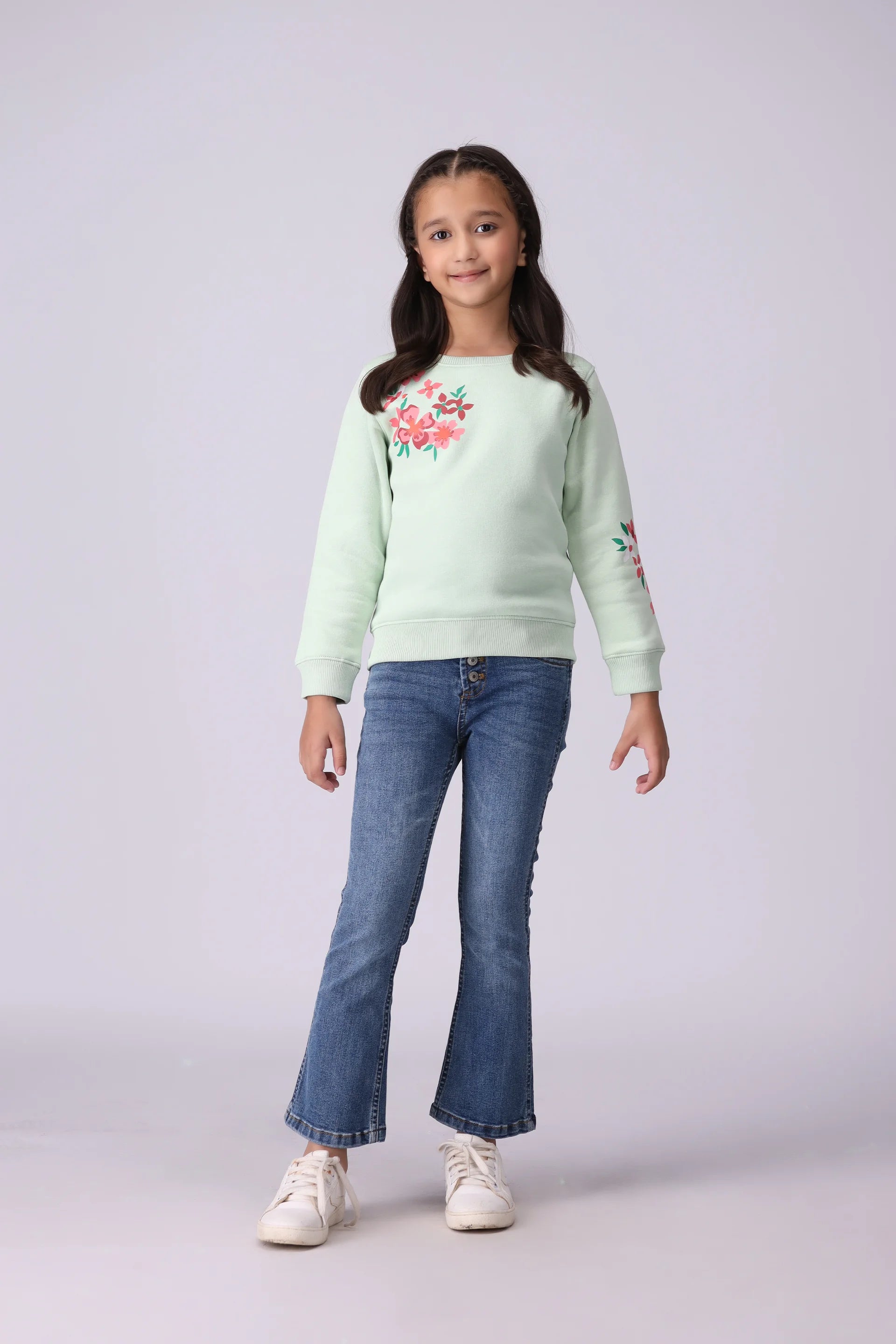 Floral Print Sweatshirt Girl Sweatshirt Winter 2024 COUGAR- (Girl Junior Winter 2024)   