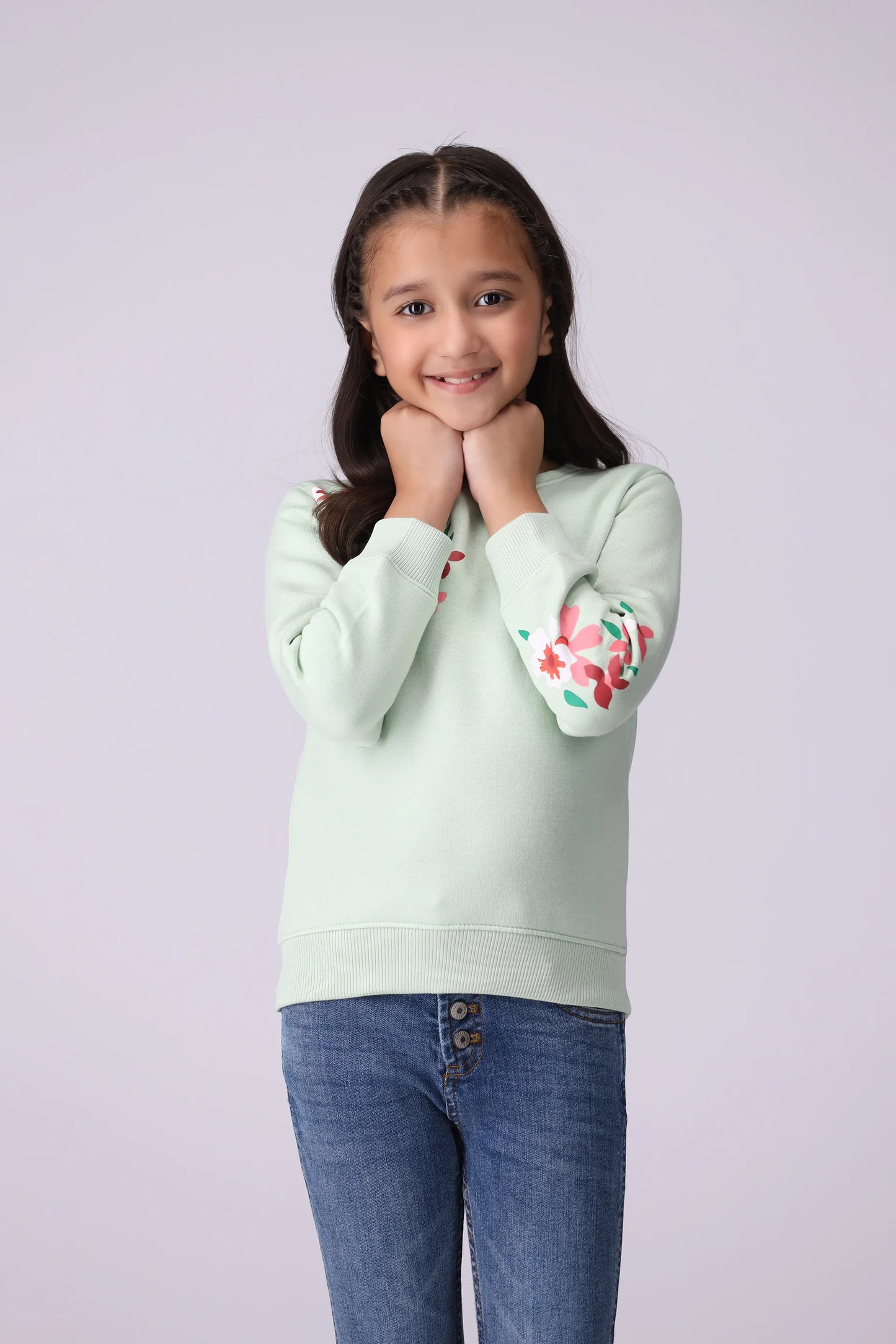 Floral Print Sweatshirt Girl Sweatshirt Winter 2024 COUGAR- (Girl Junior Winter 2024) 5-6 Y Mint 