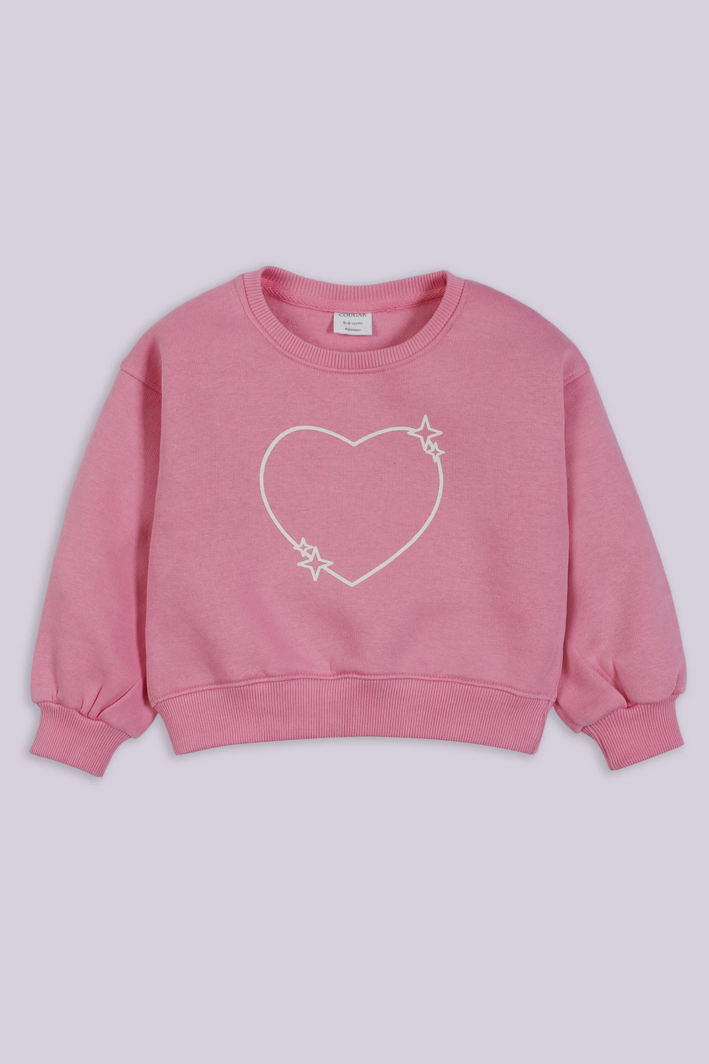 Crew Neck Heart Print Sweatshirt Girl Sweatshirt Winter 2024 COUGAR- (Girl Junior Winter 2024) 5-6 Y Pink 