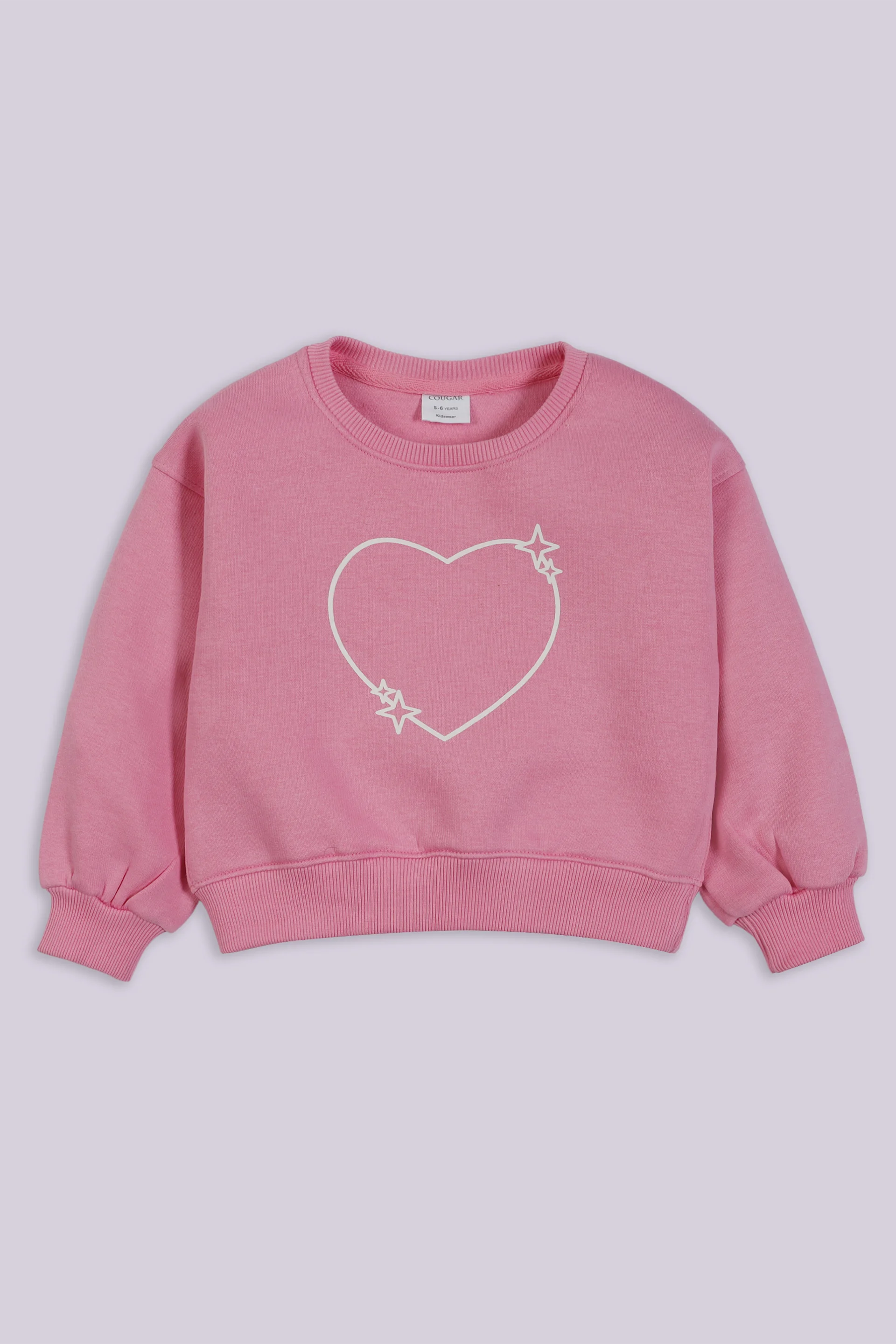 Crew Neck Heart Print Sweatshirt Girl Sweatshirt Winter 2024 COUGAR- (Girl Junior Winter 2024) 5-6 Y Pink 