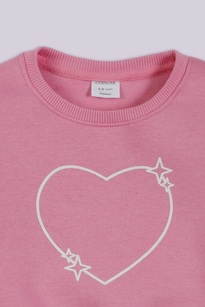 Crew Neck Heart Print Sweatshirt Girl Sweatshirt Winter 2024 COUGAR- (Girl Junior Winter 2024)   