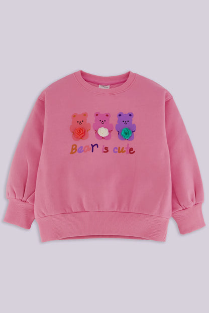 Graphic Sweatshirt With 3D Flowers Girl Sweatshirt Winter 2024 COUGAR- (Girl Junior Winter 2024) 5-6 Y Pink 